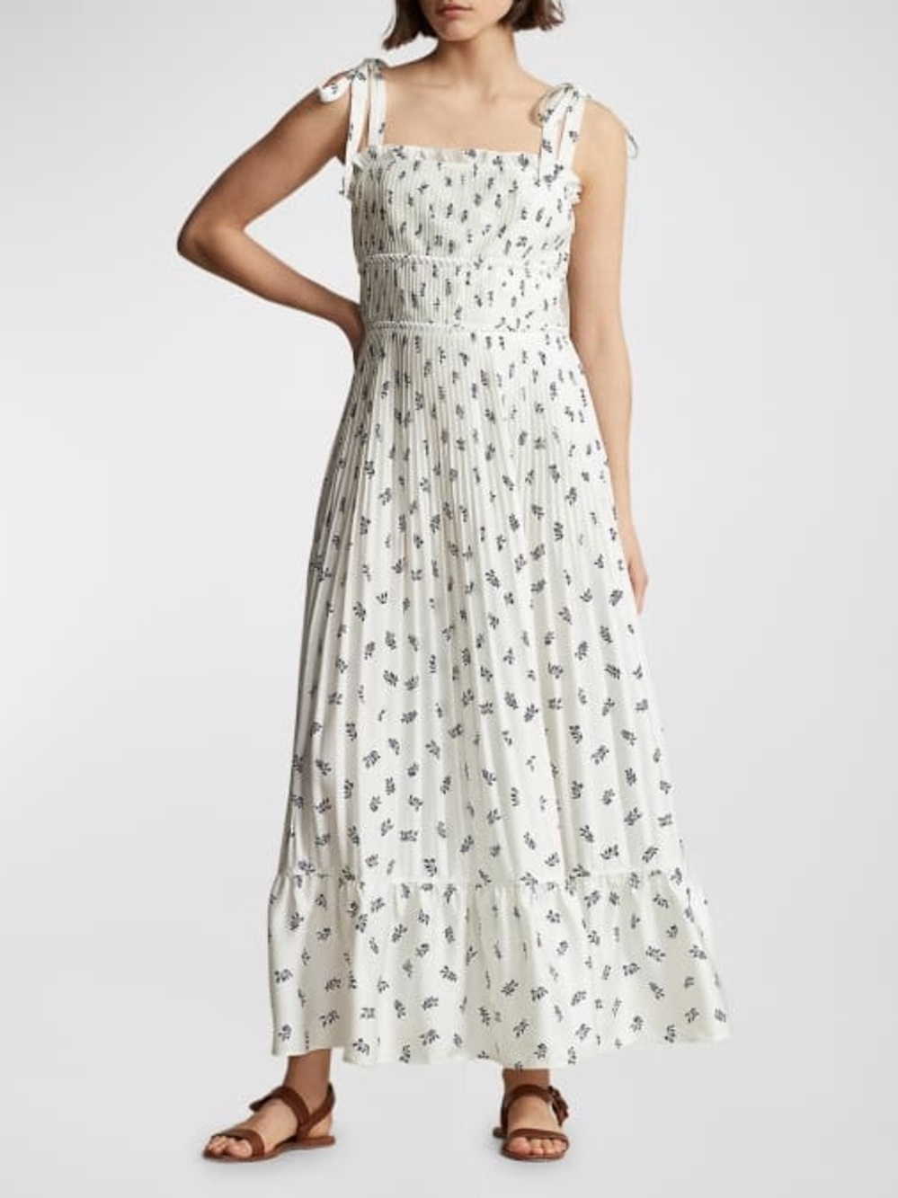 Ralph Lauren White Maxi Dress with Navy Floral Print